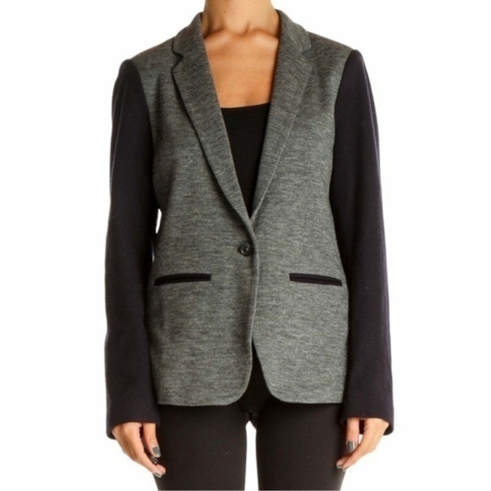 J.Crew Blazer Jacket Women's 4 Gray/Black Colorblock Contrast Knit Wool Blend